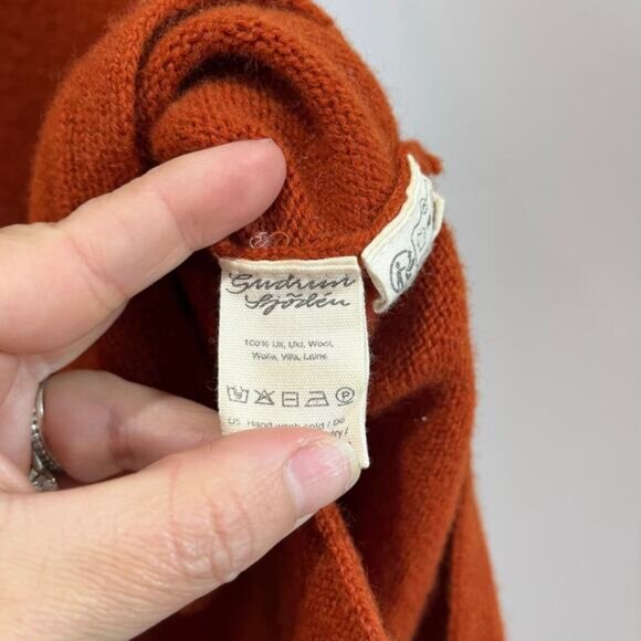 Gudrun Sjoden 100% Wool Knit Vest Size L Rust Orange Button Front Lagenlook - Picture 3 of 4